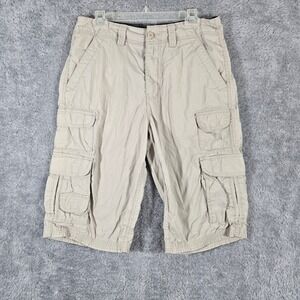 Roebuck & Co Mens Khaki Cotton Multi Pocket Cargo Shorts Tan Size 32 RN 15099